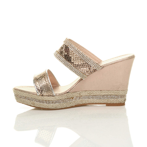 Ajvani High Wedge Heel Diamante Platform Sandals Espadrilles - V3882